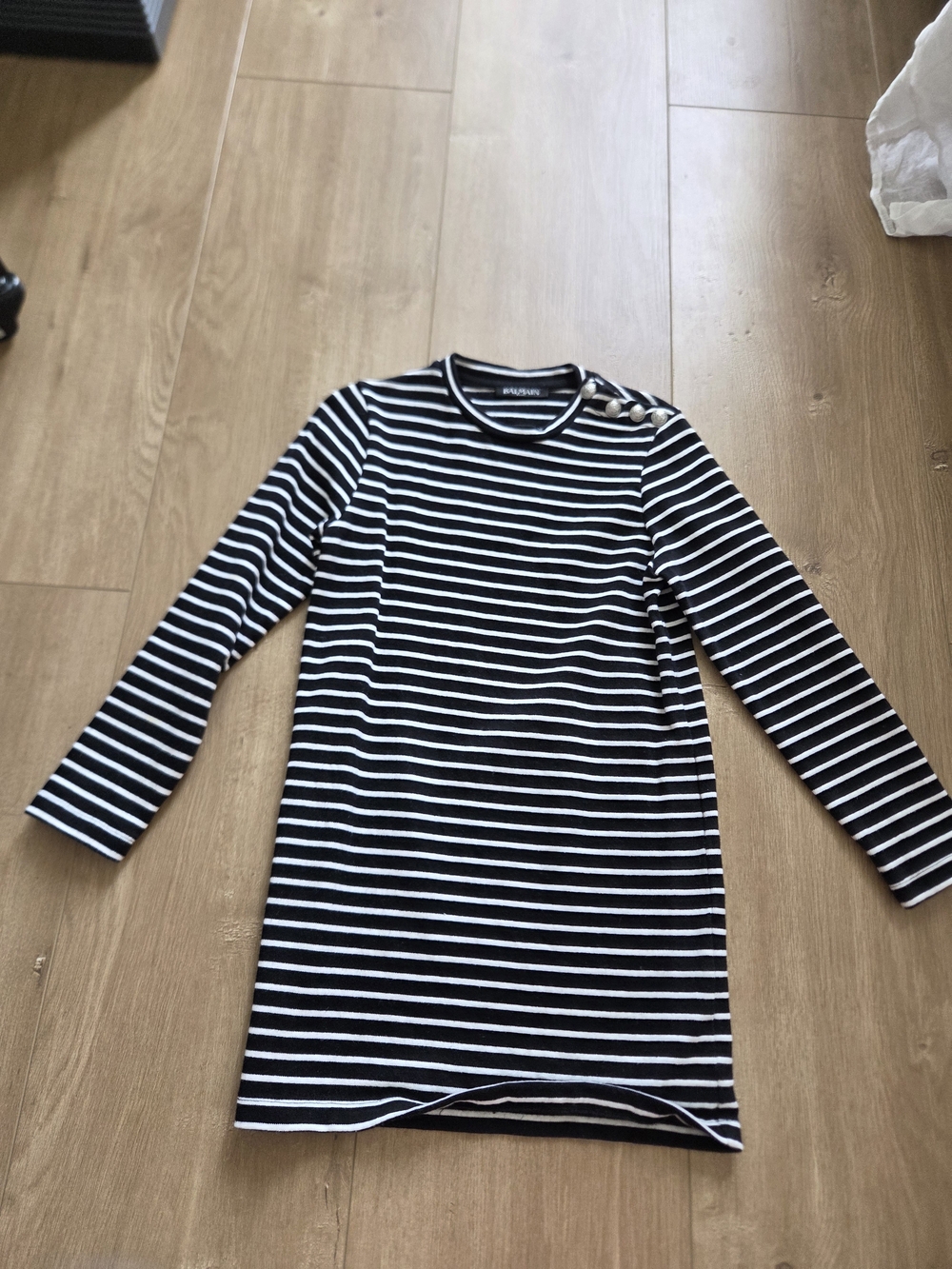 Balmain Black and White Striped Long Sleeve Kids Dress
